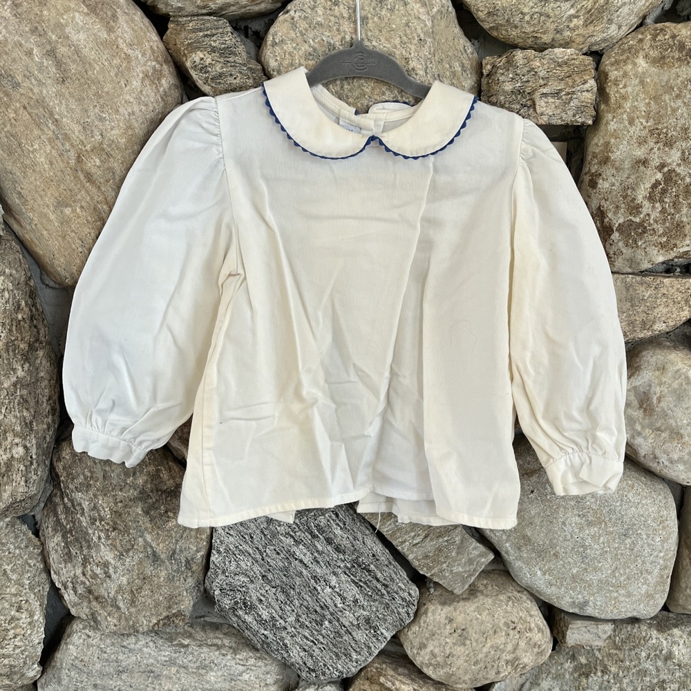 Vive La Fete Toddler Girl White Collar Shirt Blue Trim Size 2T 24 Months Button